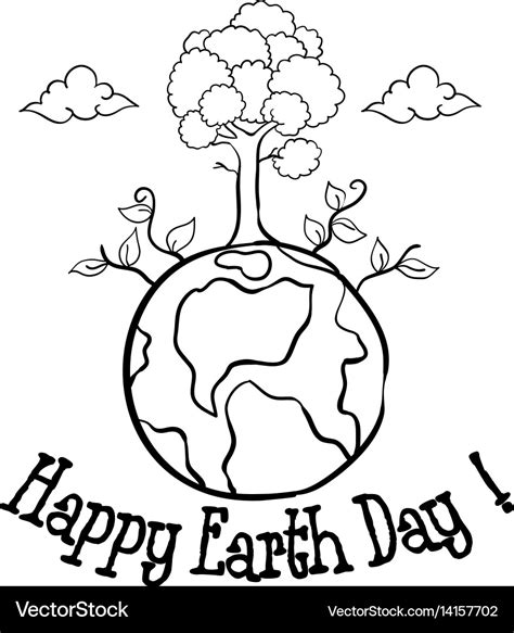 Happy Earth Day With Tree Hand Draw Royalty Free Vector