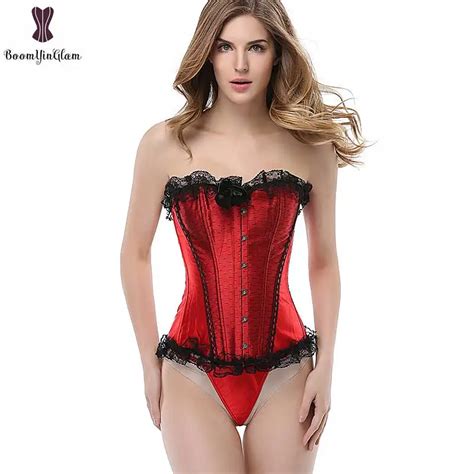 Black Spots Sexy Red Corset Overbust Lace Up Bustier Plus Size Plastic Boned Corselet Gothic