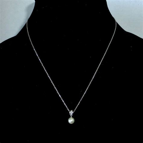14k White Gold Pearl And Diamond Drop Pendant Necklace From Bejewelled On