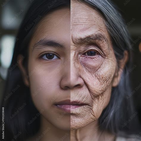 Split Screen Photo A Woman Face Divided Into Two Halves On The Left
