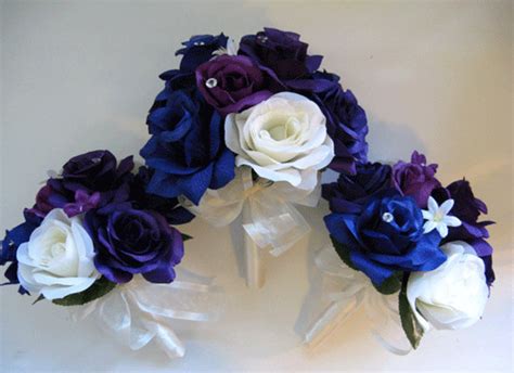 Wedding Flowers Silk Bridal Bouquet 17 Piece Package Royal Etsy