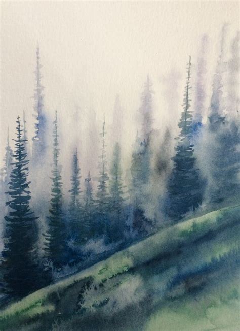 Pine Forest Misty Pines Pine Forest Painting Forest Painting