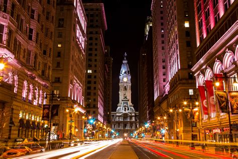 Night View Of Philadelphia City Hall As Seen Looking North From Broad