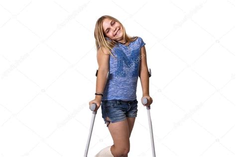 Girl With Crutches Stock Photo By ©carballo 55416463