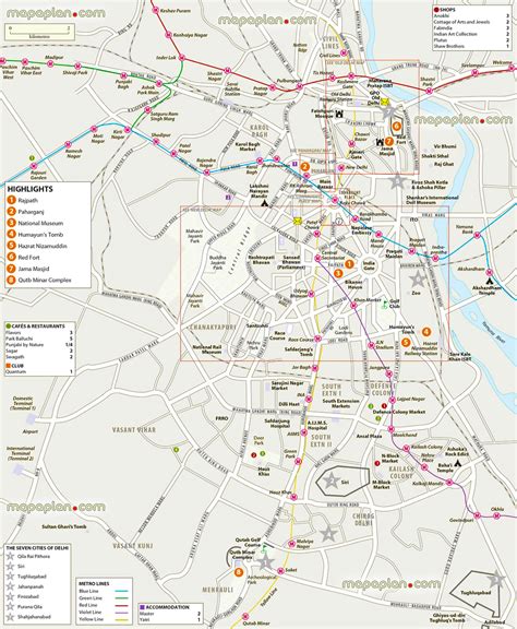 Delhi Top Tourist Attractions Map Seven Cities Of Delhi Map With