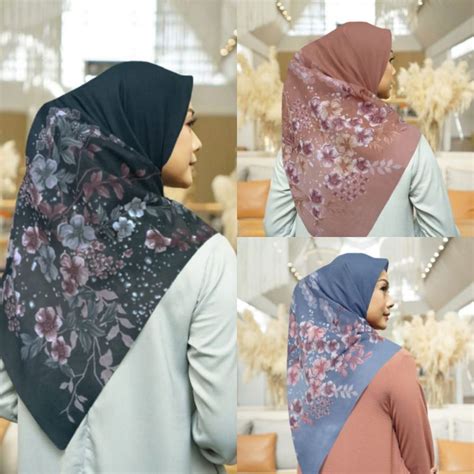 jual new diskon hijab segi empat motif bunga nara series jilbab motif cantik segiempat voal