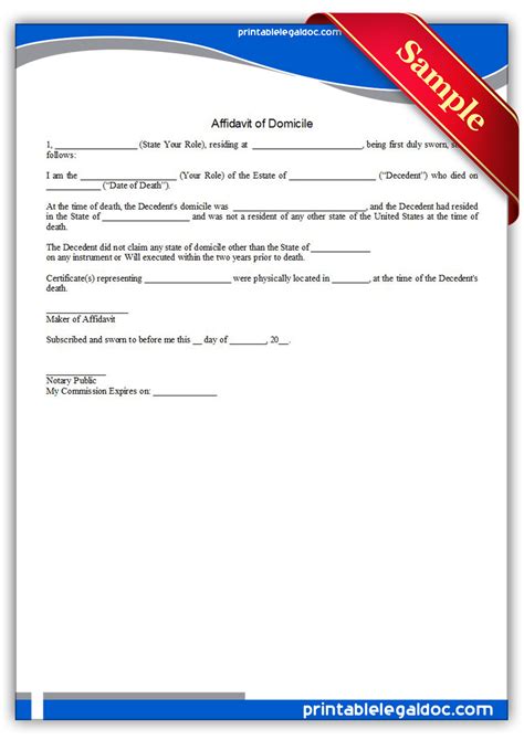 Printable Affidavit Of Domicile Forms And Templates Fillable Images