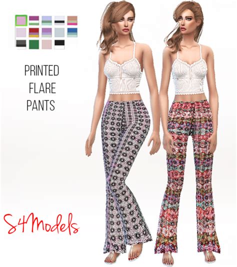 Printed Printed Flare Pants Sims 4 Clothing Flare Pants