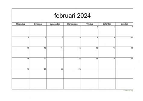Kalender Februari 2024 Niederlande