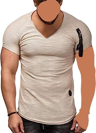 Hande Camiseta De Manga Raglán Con Cuello En V Y Dobladillo Curvado Para Hombre Amazones Ropa
