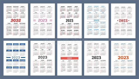 Calendar 2023 Year Set Vector Pocket Or Wall Calender Template