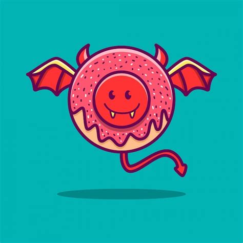 Diablo Donut Caricatura Kawaii Garabato Ilustración Vector Premium