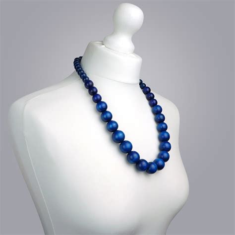 Blue Necklace Blue Beaded Necklace Long Chunky Necklace Etsy