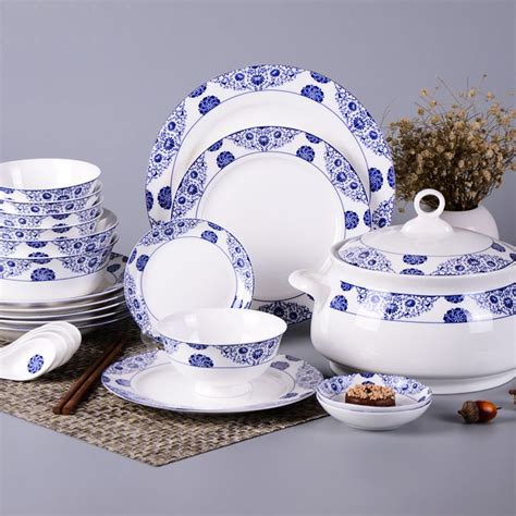 Chinese Style Blue And White Porcelain Tableware Set 60 Pcs Ceramic