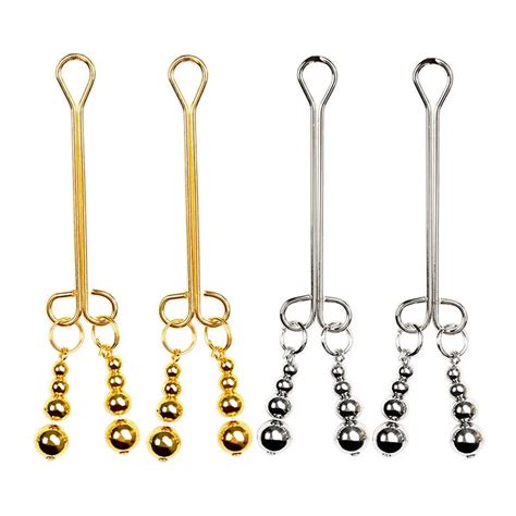 1pair Metal Nipple Clamps Clips Ring Bell Sex Toy For Women Couple Play Game Bdsm Teasing Breast