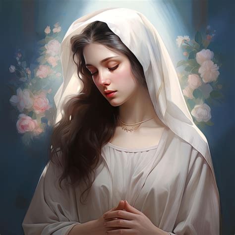 Premium Ai Image Beautiful Virgin Mary Our Lady Painted Style Christian Saint Mother Of God