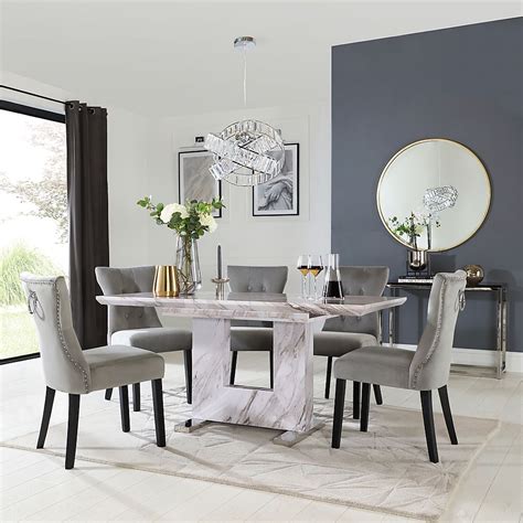 Florence Extending Dining Table And 6 Kensington Chairs Grey Marble