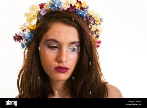 Pretty Teenage Girl With Flower Crown In Her Hair Stock Photo Alamy