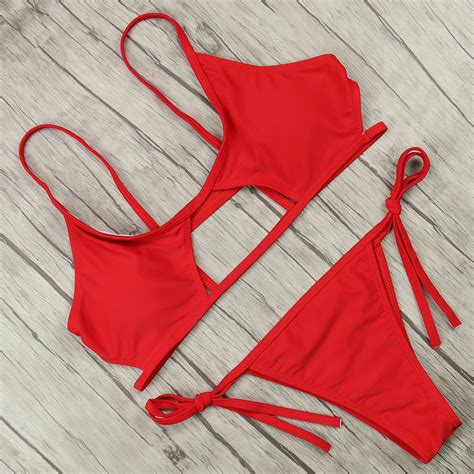 Bikini Women Solid Bandage Push Up Swimsuit 2018 Summer Sexy Female Brazilian Swimwear With