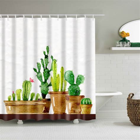 Shower Curtain Cactus Plant Tropical Blossom Fresh Bathroom Decor