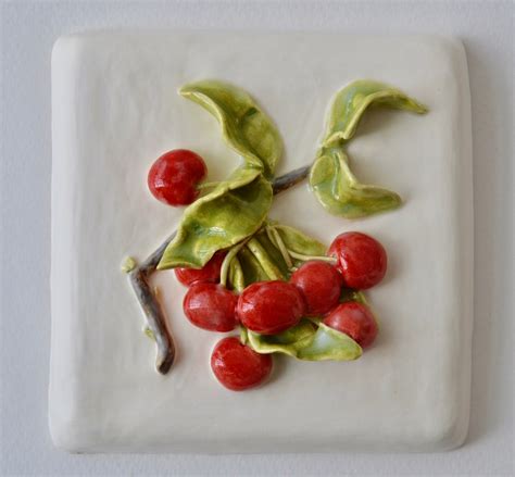 Cherries Ceramic Fruit Tile Fruit Wall Decorfruit Wall Etsy