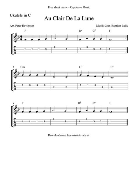Clair De Lune Uke Tab : Au Clair De La Lune Sheet Music For Guitar