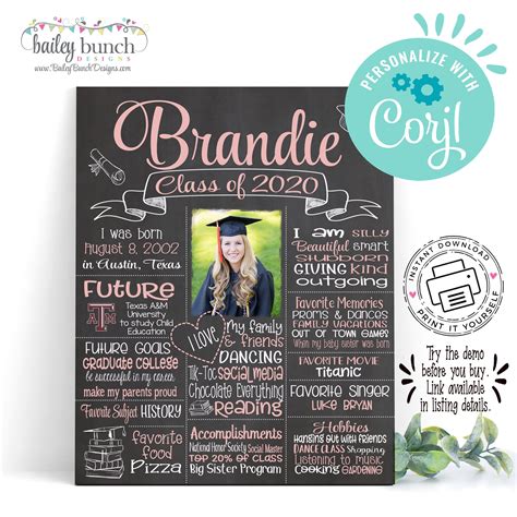 Editable Graduation Poster Graduation Chalkboard Photo Class Etsy