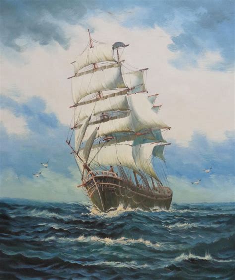24x20 Square Rigged Sailing Ship Brave Winds And Waves Oil Painting Classic Boat