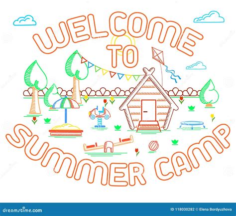 Welcome To Summer Camp Cardr With Playground Equipment Vector