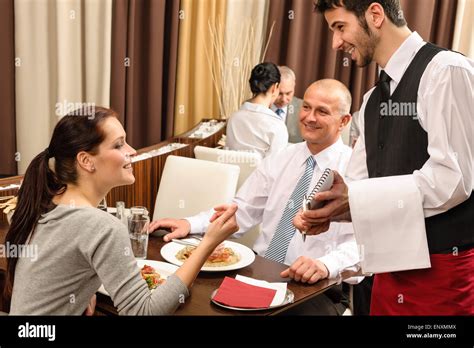 Business Lunch Waiter Taking Order At Restaurant Stock Photo Alamy