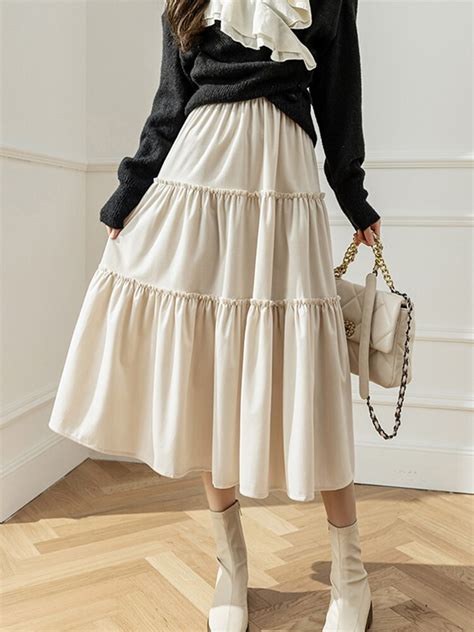 TIGENA Velvet Long Skirt For Women 2023 Autumn Winter Korean Casual All