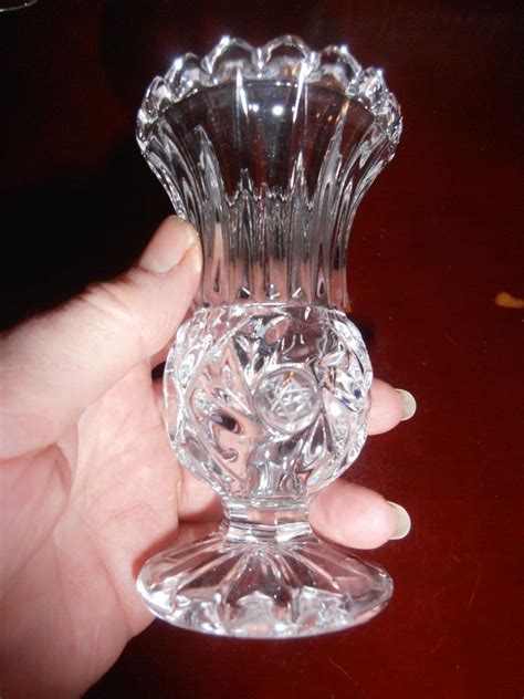 Vintage Lead Crystal Hobstar Pinwheel Star Of David Bud Vase 4 1 2 Fluted Bud Vases