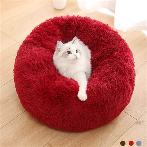 Modern Soft Plush Round Pet Bed For Cats Or Small Dogs Mini Medium