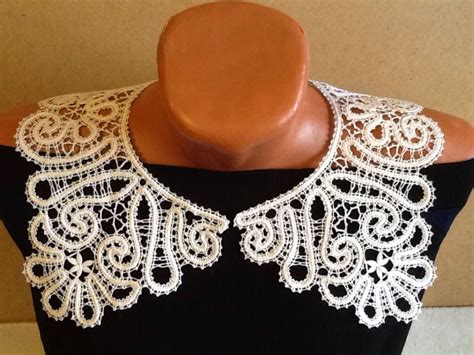 Bobbin Lace Collar Accessory womens Russian lace Elegant accessory Linen collar Hand made White ...