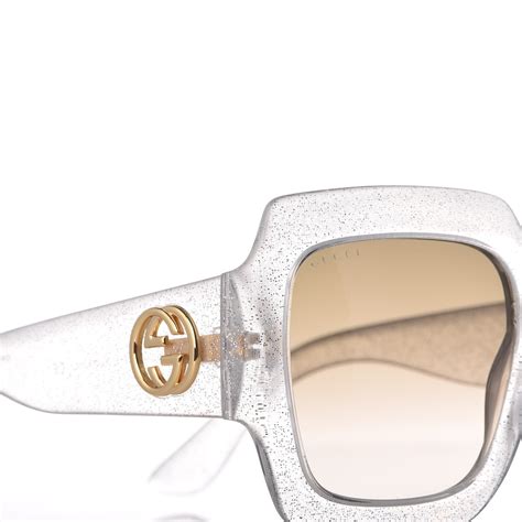 gucci glitter acetate square frame sunglasses gg 0053 s silver 360309