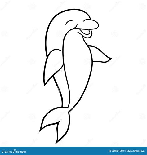 Cute Cartoon Dolphin Coloring Page Stock Vector Illustration Of