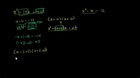 Example 1 Factoring Quadratics With A Leading Coefficient Of 1