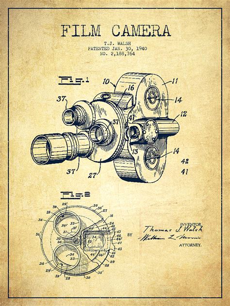 Film Camera Patent Drawing From 1938 Digital Art By Aged Pixel