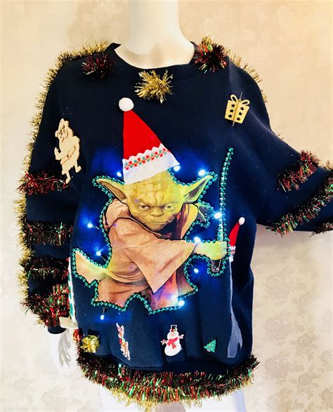Star Wars Yoda Ugly Christmas Sweater Lights Etsy
