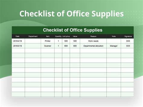 EXCEL Of Checklist Of Office Supplies Xlsx WPS Free Templates