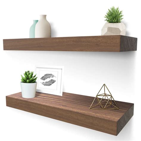 2 Piece Acacia Solid Wood Floating Shelf In 2021 Wood Floating