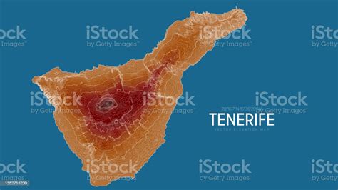 スペインカナリア諸島テネリフェ島の地形図島のベクター詳細な標高マップ地理的にエレガントな風景の輪郭ポスター ます目のベクターアート素材や