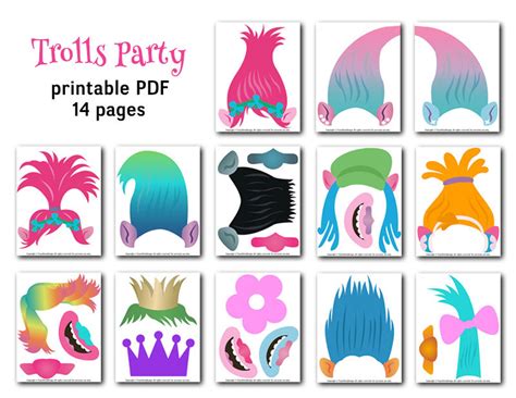 Printable Trolls Photo Booth Props Instant Download Trolls Etsy