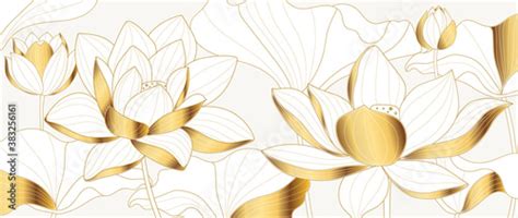 Luxury Golden Lotus Background Vector Gold Lotus Line Arts Design For