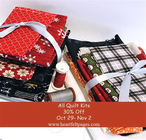 Some more rural areas do not have a large craft supply store. This week at Heartfelt, all quilt kits are on sale for 30% ...