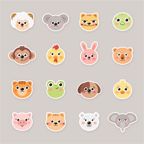 Cartoon Animal Face Stickers 336764 Vector Art At Vecteezy