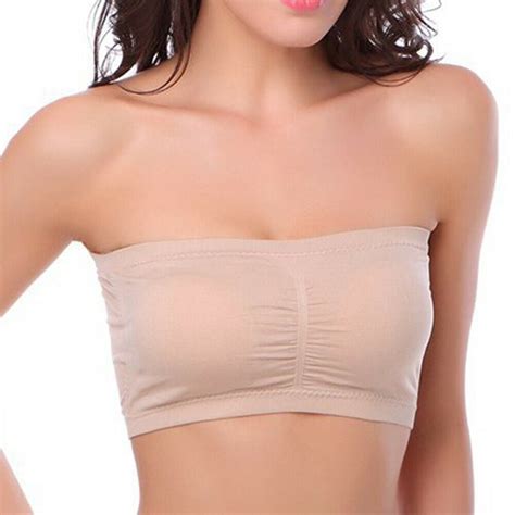 Womens Strapless Boob Tube Bandeau Crop Top Stretch Bra Removable