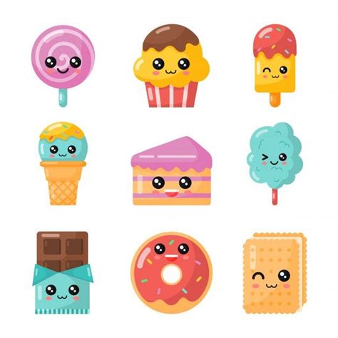 Premium Vector Set Of Kawaii Cartoon Dessert Sweet Candy Isolated