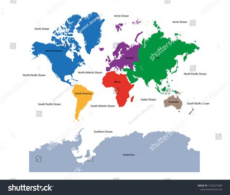 World Map Continent Different Color Ocean Stock Vector Royalty Free
