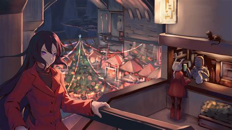 Download 1920x1080 Christmas Tree Anime Girl Long Hair Cats Sci Fi Wallpapers For Widescreen